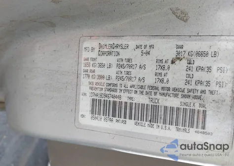 2004 Dodge Ram 1500 Slt/Laramie z USA, uszkodzony, nr VIN 1D7HA18D94S740448